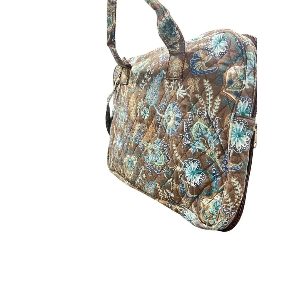 Vera Bradley Laptop Bag Paisley Quilted Travel Tote Brown & Blue With Adjustable